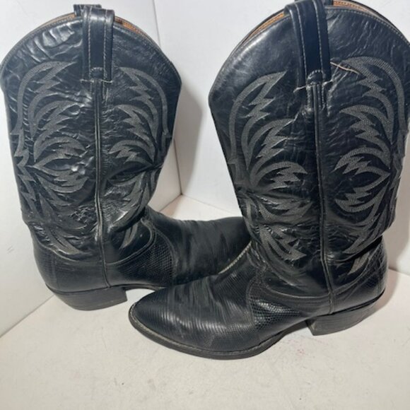 Women's Tony Llama Exotic Lizard Leather Black Cowboy Boots Sz 9.5D - Picture 6 of 11